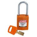 Brady Compact SafeKey Key Retaining Nylon Padlock 1.5in Aluminum Shackle KD Orange 1PK CPT-ORG-38AL-KD
